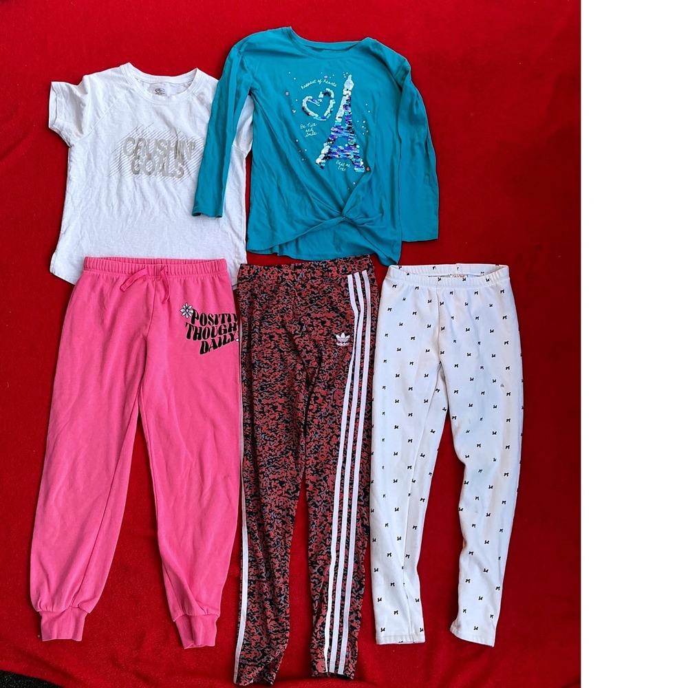 Adidas Justice Cat & Jack Girls Size 10-12 Clothing Lot 5pc Pink Teal Good